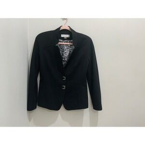 Tahari Arthur S Levine Black Stand Collar Blazer Jacket Size 6 Hook Closure